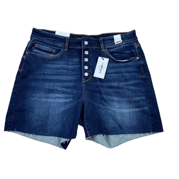 Judy Blue High Rise Dark Wash Button Fly Cut Off Denim Shorts Womens 2XL - Picture 1 of 5